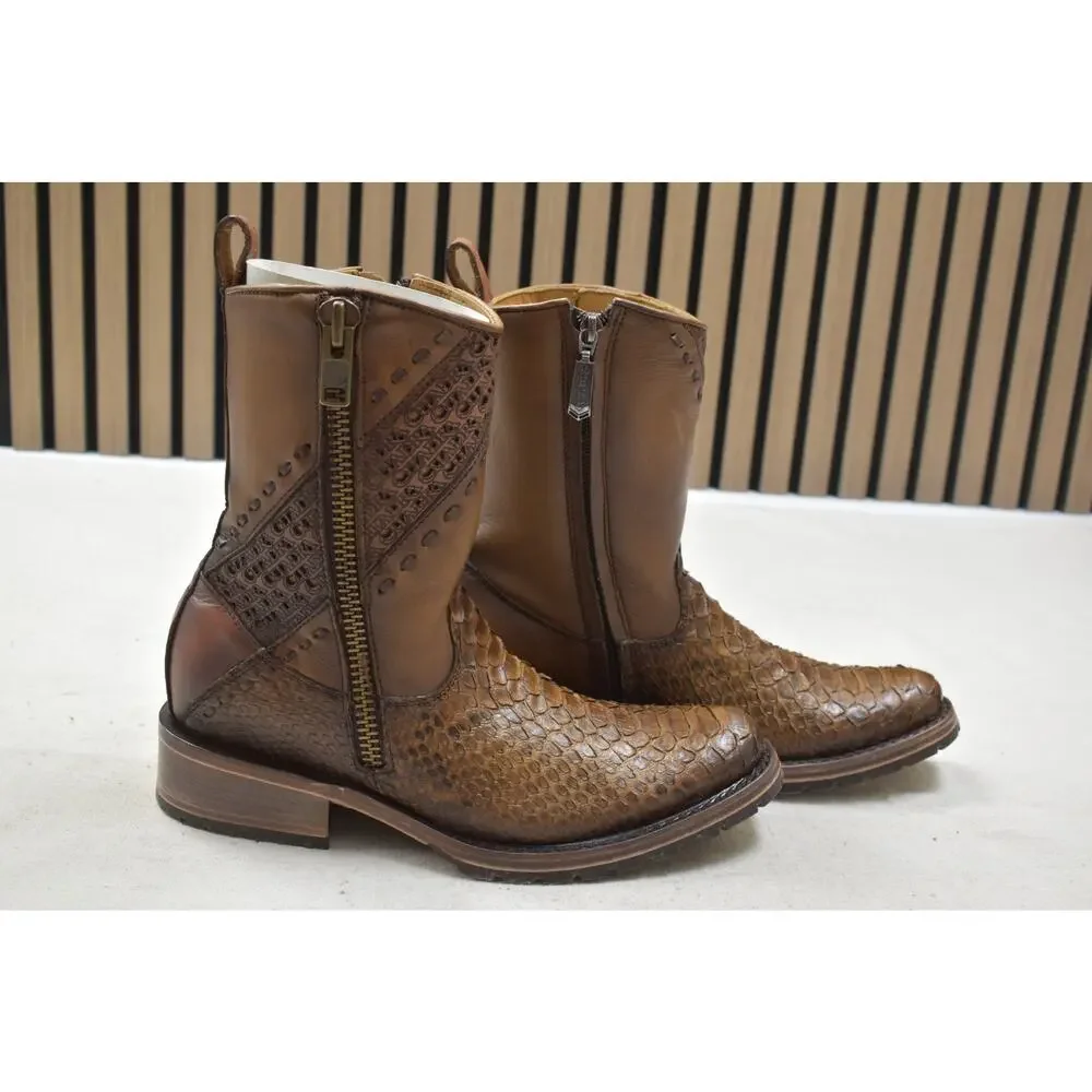 Cuadra Men's Honey Python Skin Laser Woven Zip Leather Boot CU425 US Size 6 EE